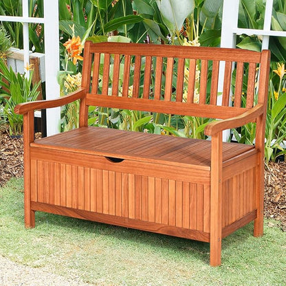 Outdoor Storage Bench, Wooden Bench with Storage, Removable Lining & Portable Handles, Patio Storage Bench Deck Bench for Outdoor, Garden, Balcony & Porch
