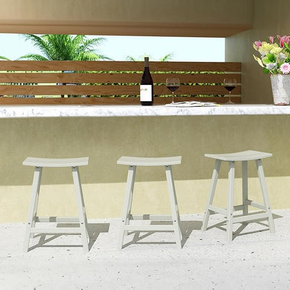 Costaelm All-Weather Bar Stools Set of 3, 24" Height Outdoor Bar Stools, Adirondack Poly Patio Bar Stool for Patio, Deck, Kitchen Counter and Garden, Sand