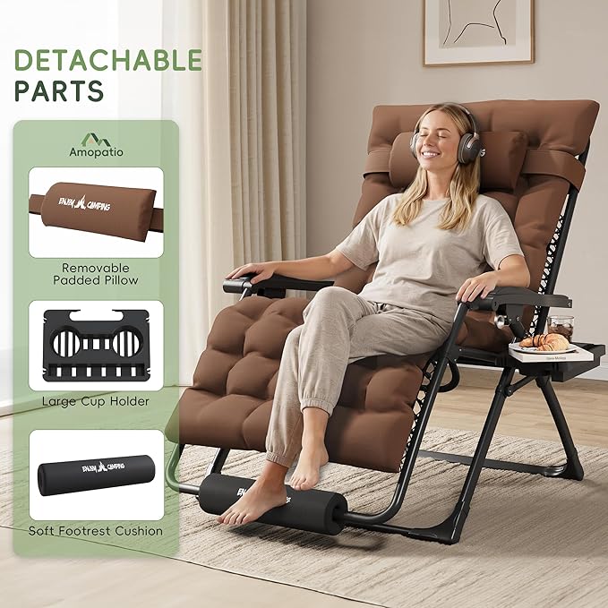 Amopatio Oversized Zero Gravity Chair, 33''W Reclining Camping Lounge Chair Upgraded Lock and Footrest, Cup Holder - Photo 5
