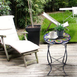 12 Inch Small Outdoor Side Table with Purple Flower, Glass Mosaic Patio Table Indoor - Photo 7