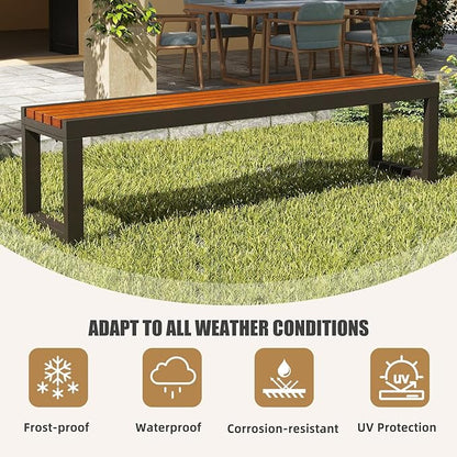 Outdoor Garden Bench with Wooden Seat & Iron Frame, All-Weather Outside Benches Heavy Duty Patio Bench for Lawn Porch Yard Park, 880lb Capacity 15.4×17.7in (WxH) Easy Assembly 70.86x15.4x17.7IN