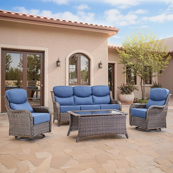 Swivel Patio Chairs sofa Set of 4 with 6" Thick Cushion - Wicker Outdoor Swivel Rocker Patio Chair ,Sofa/Glass coffee - Photo 1