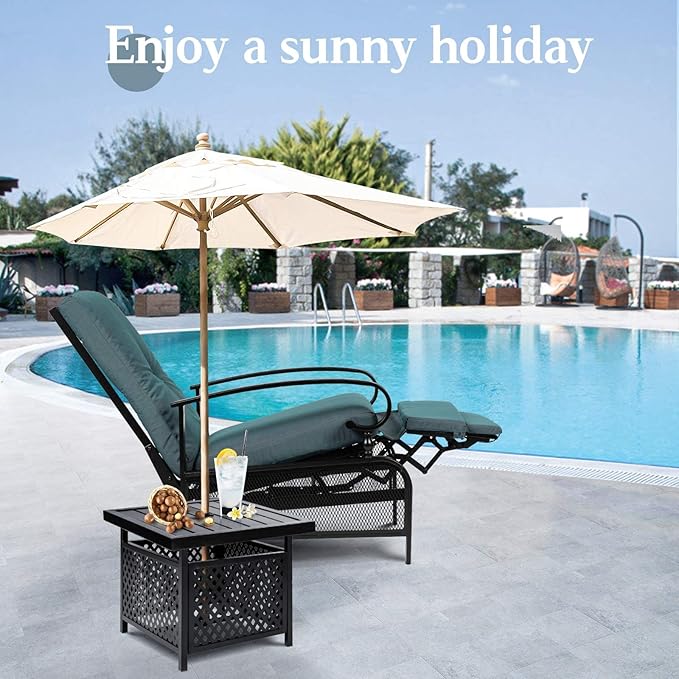 SUNCROWN Outdoor Recliner Chair Patio Adjustable Recliner Chair and Side Bistro Table with Umbrella Hole, Peacock Blue - Photo 2