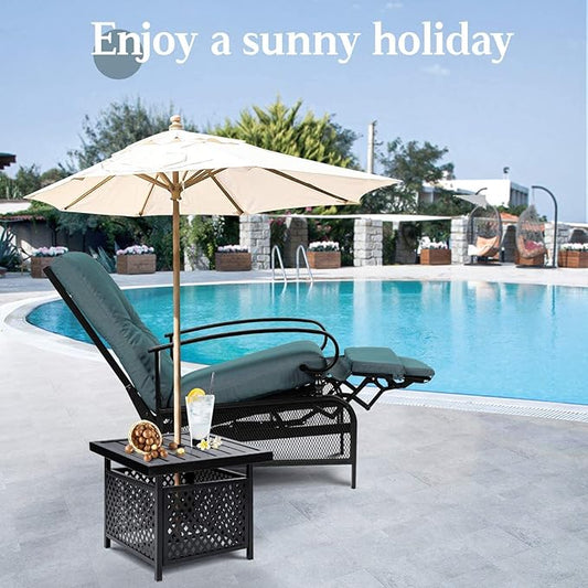 SUNCROWN Outdoor Recliner Chair Patio Adjustable Recliner Chair and Side Bistro Table with Umbrella Hole, Peacock Blue