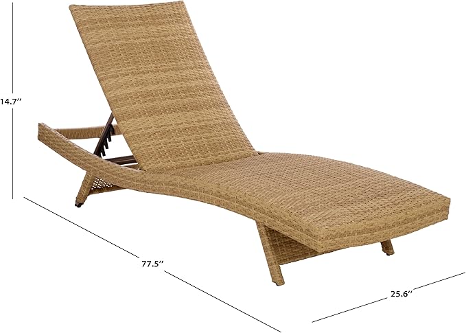 SAFAVIEH Outdoor Patio Furniture Collection – Alex Natural & Taupe Quick Dry Foam Lounger, Adjustable Outdoor Chaise, Modern Curved Design (PAT7545A)