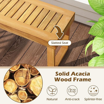 HAPPYGRILL Outdoor Acacia Wood Bench for 3-Person Patio Backless Farmhouse Bench with Slatted Seat, 800 LBS Heavy Duty Dining Bench for Entryway Porch Dining Room (2)