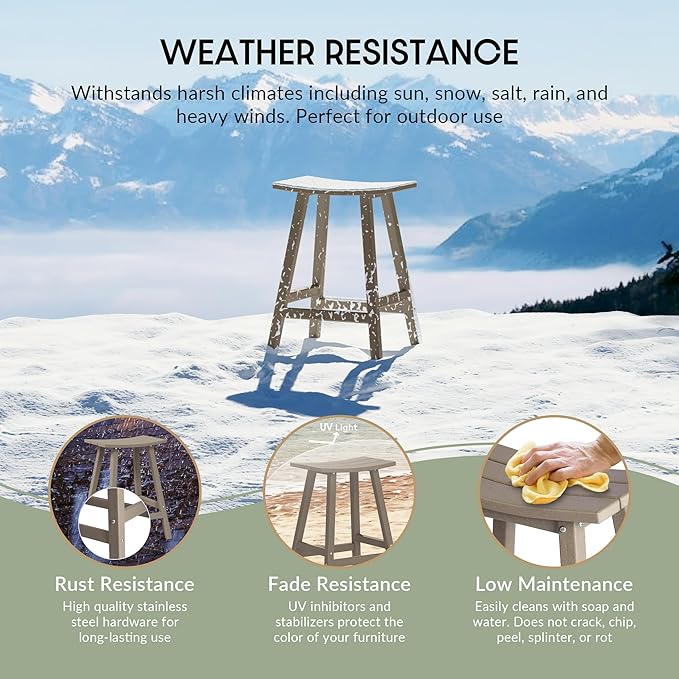WestinTrends Malibu 24 Inch Outdoor Bar Stools, All Weather Resistant Poly Lumber Adirondack Counter Height Stools, Weathered Wood