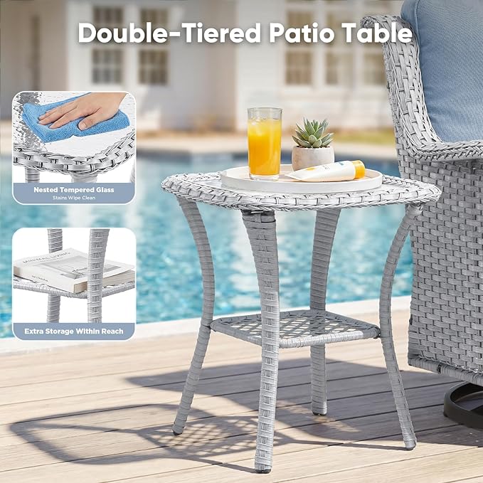 Belord Patio Wicker Chairs Swivel Rocker, Outdoor Patio Furniture Set with Rattan Side Table - Photo 8