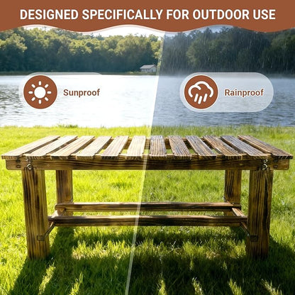 35.5" Outdoor Garden Bench, Weatherproof 2-Person Backless Wooden Bench with Mortise-Tenon Structure – for Garden, Lawn, Porch, Backyard （Brown