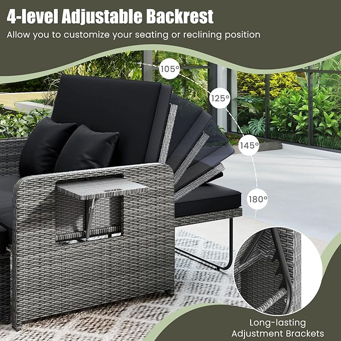 Tangkula Patio Rattan Daybed with 4-Level Adjustable Backrest - Photo 4