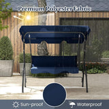 RELAX4LIFE 3-Person Porch Swing Chair - Outdoor Swing w/Adjustable Canopy, Removable Cushion & Metal Frame Stand - Photo 5
