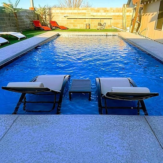 PURPLE LEAF Patio Chaise Lounge Set of 3 Outdoor Lounge Chair Beach Pool Sunbathing Lawn Lounger Recliner Chiar Outside Tanning Chairs with Arm for All Weather, Side Table Included, Beige
