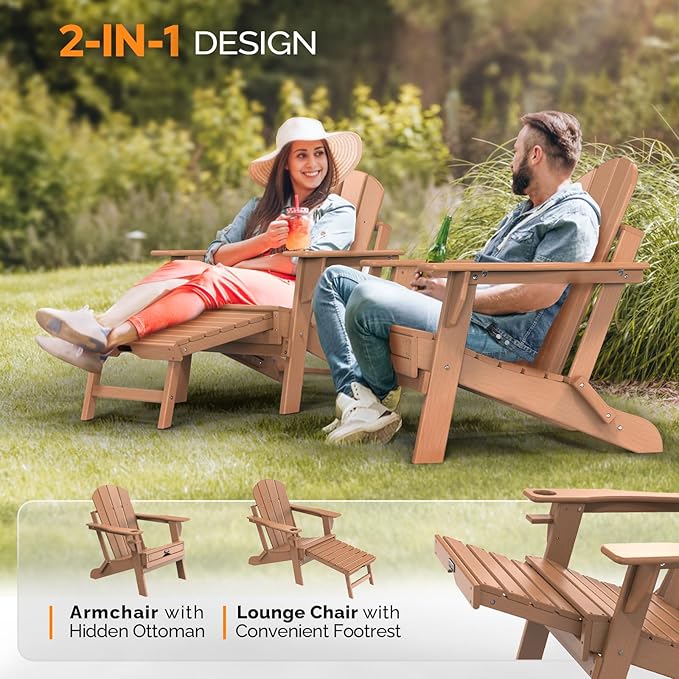 VINGLI Folding Adirondack Chair Set of 2 with Ottoman - Photo 5