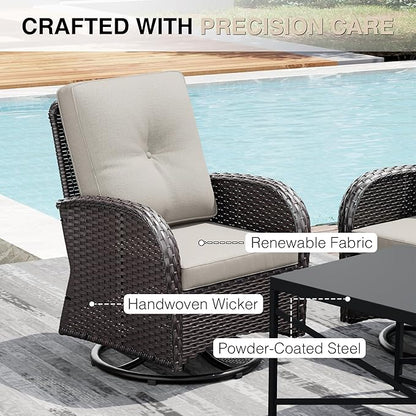 Joyside Wicker Patio Furniture Set, 6 Piece Outdoor Furniture Set with Thickened Cushions, High Back, Deep Seating, Wide Armrest, Outdoor Swivel Rocker Chairs for Porch, Deck