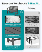 SERWALL Outdoor Bench, HDPE Outdoor Benches Weatherproof, 2-Person Garden Bench with 660 lbs Weight Capacity - Photo 9