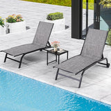 EROMMY Patio Chaise Lounge Chair Set of 2 with Table, Adjustable Backrest & Wheels - Photo 1