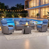 Luxury Patio Furniture Set with 6-inch Thick Cushion, Outdoor Furniture with Fire Pit Table, Swivel Chairs, Side Table - Photo 1