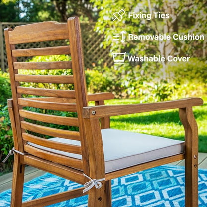 PHI VILLA 4 Pieces Acacia Wood Outdoor Dining Chairs with Cushions, Patio Wooden Armchairs Set of 4, Natural Teak Dining Chairs for Deck, Yard, Porch
