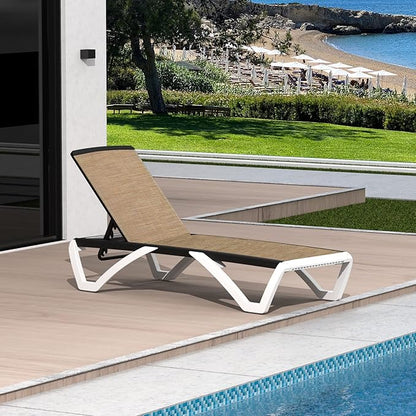 Domi Patio Chaise Lounge Outdoor Aluminum Polypropylene With Adjustable Backrest - for Beach, Yard, Balcony, Poolside Sunbathing (1 Brown Chair)