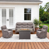Luxury High Back Patio Furniture Set with 6-Inch Thick Cushions, 4-Pieces Outdoor Furniture with Swivel Chairs Fire Pit - Photo 1