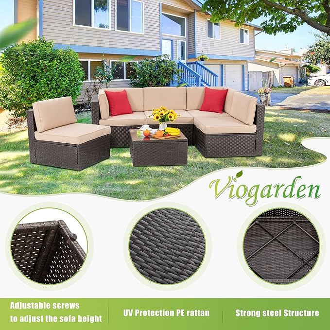 Vongrasig 6 Piece Patio Furniture Set, Small Outdoor Sectional Sofa Couch - Photo 6