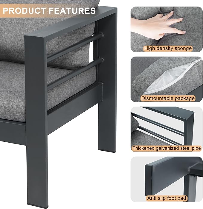 3-Seater All-Weather Iron Patio Sofa with Cushions - Heavy-Duty Metal Outdoor Sectional Couch for Garden - Photo 6