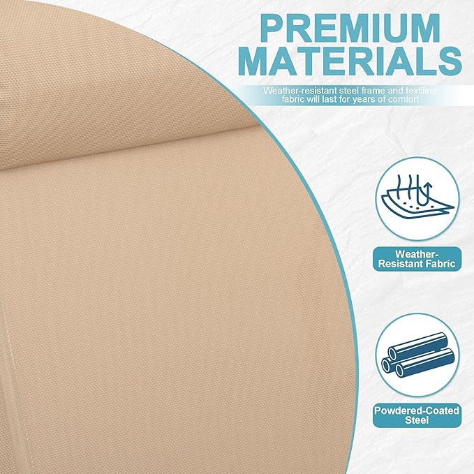 Outdoor Chaise Lounge Chair with 4-Position Adjustable Backrest, Patio Folding Sun Tanning Chair, Pillow & Cup Holder, Portable Recliner Sunbathing Lounger Chairs for Pool Beach Lawn Garden (Beige)