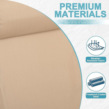 Outdoor Chaise Lounge Chair with 4-Position Adjustable Backrest, Patio Folding Sun Tanning Chair, Pillow & Cup Holder, Portable Recliner Sunbathing Lounger Chairs for Pool Beach Lawn Garden (Beige)