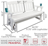 Amish Heavy Duty 800 Lb Mission Pressure Treated Porch Glider with Cupholders (5 Foot, Semi-Solid White Stain) - Photo 2