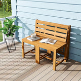 Tangkula 3-in-1 Outdoor Acacia Wood Loveseat Bench Furniture, Patio Table and Chairs Set with Plant Rack Design - Photo 3