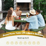 Round Picnic Table for Outdoors, 8 Person Outdoor Picnic Tables & Benches Set with Umbrella Hole - Photo 4