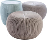Keter Urban Knit Pouf Ottoman Set of 2 with Storage Table for Patio and Room Décor - Perfect for Balcony, Deck - Photo 1