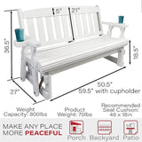 Amish Heavy Duty 800 Lb Mission Pressure Treated Porch Glider with Cupholders (4 Foot, Semi-Solid White Stain) - Photo 2