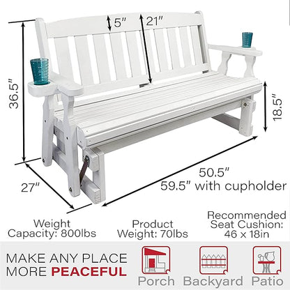Amish Heavy Duty 800 Lb Mission Pressure Treated Porch Glider with Cupholders (4 Foot, Semi-Solid White Stain)