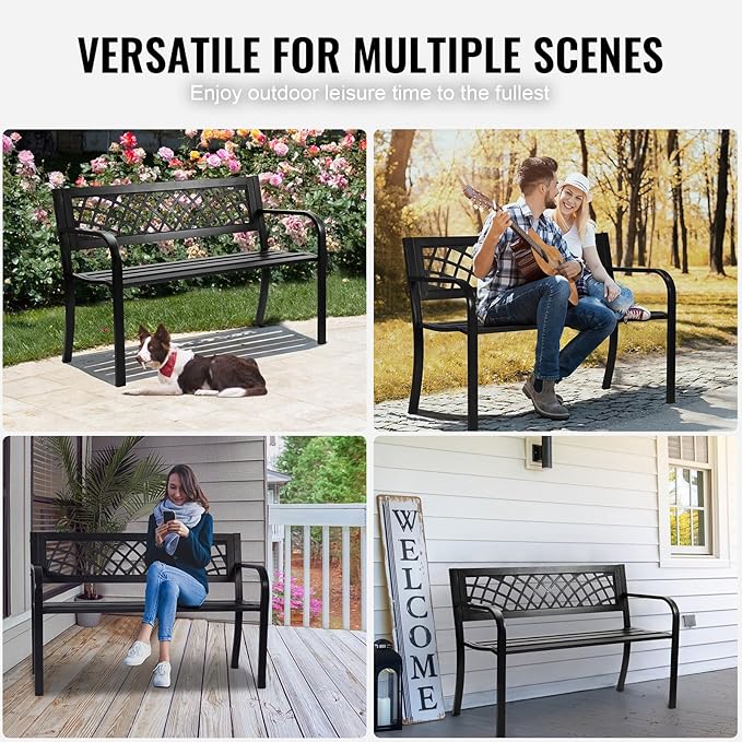 Outdoor Bench 46 in Metal Garden Bench 480 lbs Park Patio Yard Porch Bench