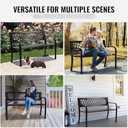Outdoor Bench 46 in Metal Garden Bench 480 lbs Park Patio Yard Porch Bench