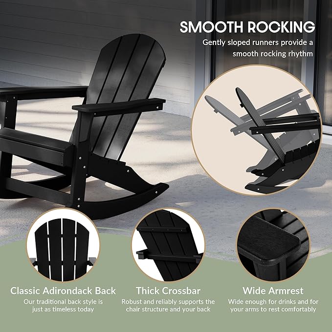 WestinTrends Malibu Outdoor/Patio Poly Adirondack Rocking Chair, Black
