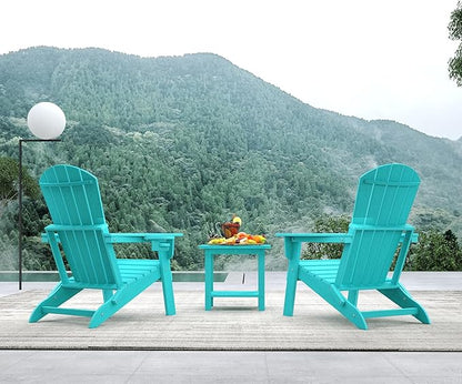Folding Adirondack Chair Set of 2，Wooden Textured Fire Pit Chair with Cup Holder, Heavy All-Weather HDPE Plastic Outdoor Patio Chairs for Poolside Backyard Patio Outdoor Garden