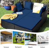 COSTWAY Outdoor Patio Rattan Daybed, Sponge Cushioned Loveseat Sofa with 4 Pillows, Wicker Furniture Sunbed for Balcony - Photo 6