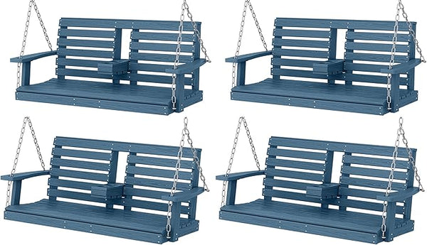 KINGYES Outdoor Hanging Porch Swing Set of 4, 2 Seat Patio Chair With Cup Holders - Photo 1