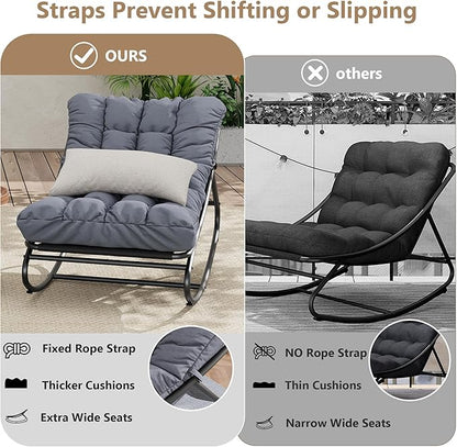 GarveeLife 2 PCS Indoor/Outdoor Rocking Papasan Chairs, Patio Rocking Chairs with Comfy Cushions, Sturdy Metal Frame, Outdoor Papasan Chair for Patio, Garden, Nursery, Living Room