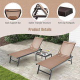 Tangkula 3 Piece Patio Chaise Lounge Set, Aluminum Patio Recliner with Coffee Table, 6-Level Backrest Adjustment - Photo 6