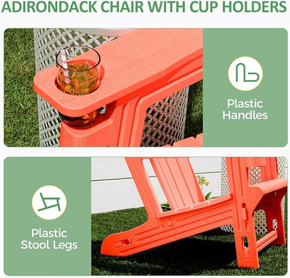 FONTOI Adirondack Chair, Outdoor Weather Resistant Lawn Furniture, Plastic Adirondack Chair with Cup Holder, 400 LBS Capacity Recliner, Garden Backyard Patio Without Screws Install, Orange