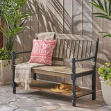 Merax 51" Outdoor Bench with Storage, Acacia Wood Metal Frame Chair Furniture for Garden Patio, Porch, Backyard, Park - Photo 3