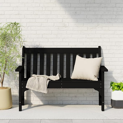 Costaelm Garden Bench, Farmhouse Park Front Porch for Entryway Bench Outdoor Seating Low Bench Patio Bench Outside/Indoor, Black