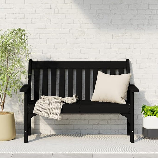 Costaelm Garden Bench, Farmhouse Park Front Porch for Entryway Bench Outdoor Seating Low Bench Patio Bench Outside/Indoor, Black