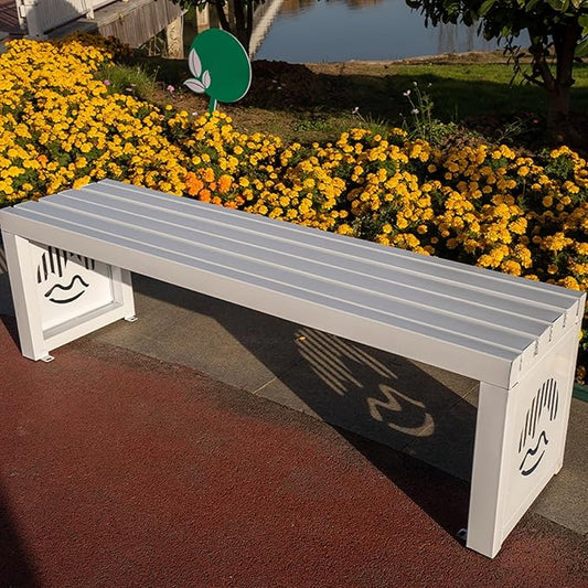 Outdoor Metal Garden Bench, 71in White Patio Seating, Heavy-Duty 1102 Lb Capacity, Stylish Park Bench for Yards, Lawns, Porches, and Entrances