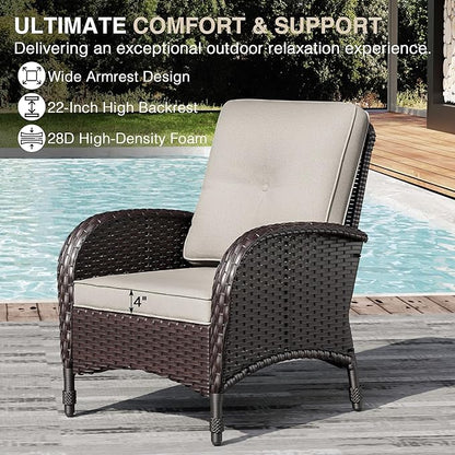Joyside Wicker Patio Furniture Set, 7 Piece Outdoor Furniture Set with Thickened Cushions, High Back, Deep Seating, Wide Armrest, Rattan Outdoor Chairs for Porch, Deck