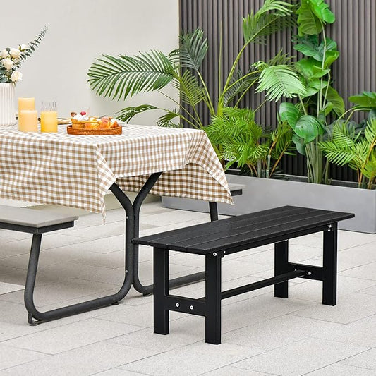 Giantex 2-Person Outdoor Bench Seat - Backless Patio Garden Bench, 47” Weatherproof Outside Chair with Slatted Seat, Metal Frame, 660 LBS Capacity, Dining Bench Chair for Yard, Park, Balcony, Black