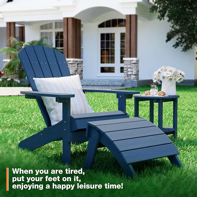YEFU Adirondack Ottoman, Patio Foot Rest, Adirondack Foot Rest, Folding Adirondack Footstool, Weather Resistant for Adirondack Chair, Widely Used for Outdoor, Porch, Backyard, Fire Pits-Navy Blue
